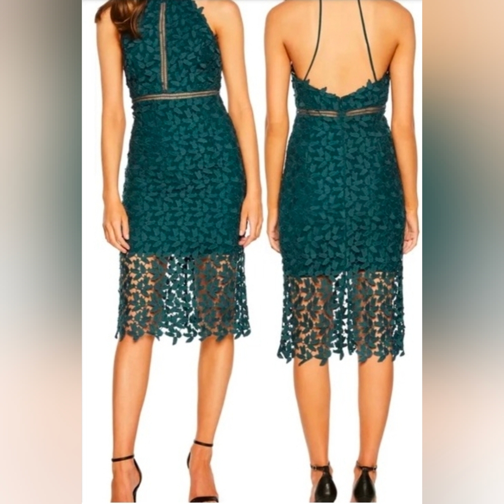 Bardot Emerald Green Strapless-Look Lace Sheath Dress
